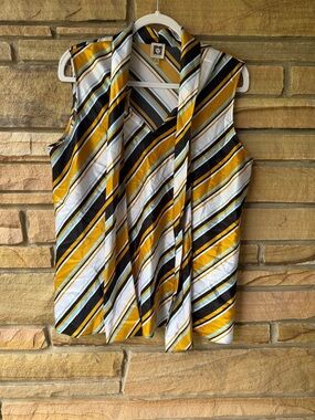 Sleeveless Striped Tie-Neck Top in Mustard and Black - Women